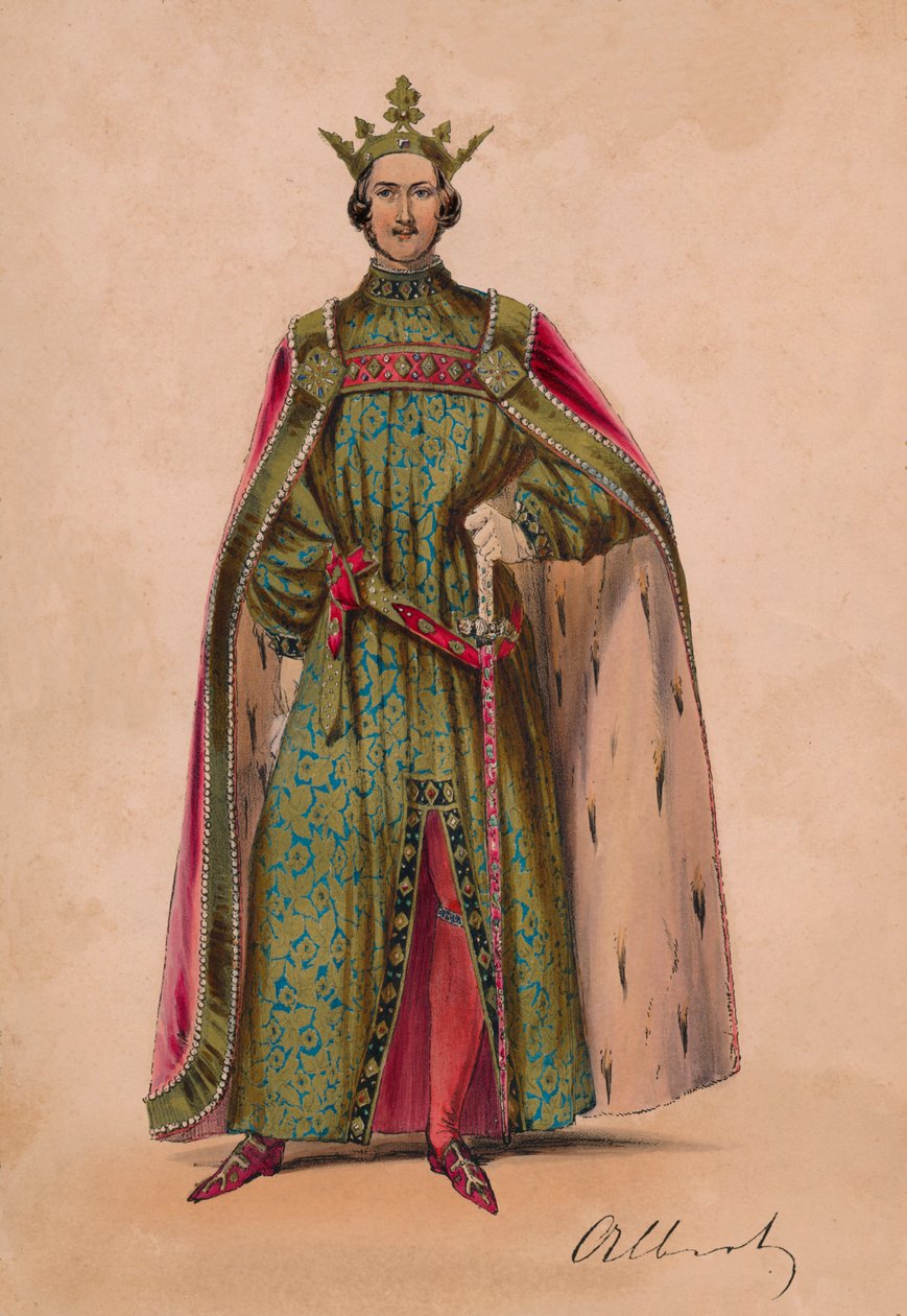 Książę Albert w kostiumie króla Plantageneta Edwarda III w kostiumie Bal, 12 maja 1842, 1843. autorstwa John Richard Coke Smyth