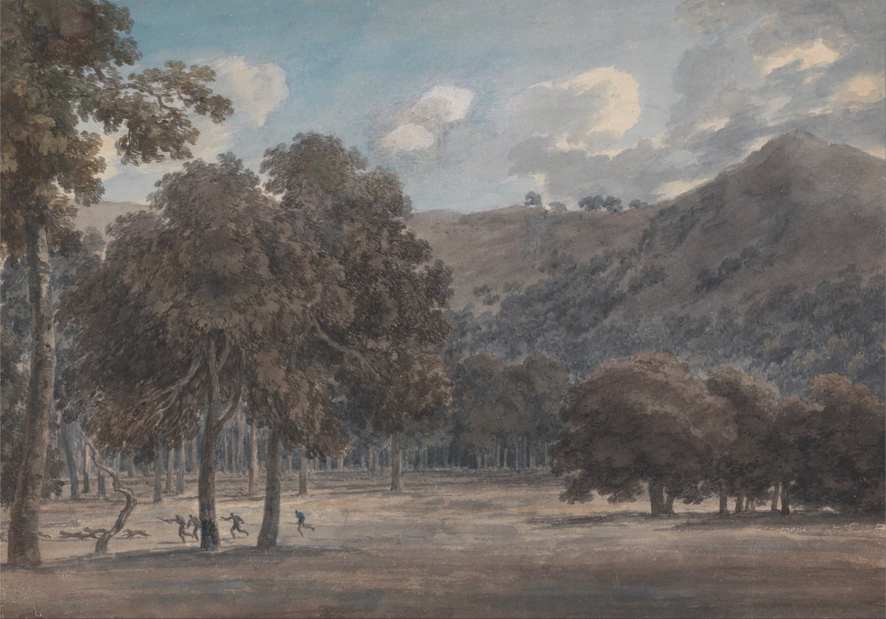 Il Parco degli Astroni - Zalesione dno krateru z trwającym polowaniem autorstwa John Robert Cozens
