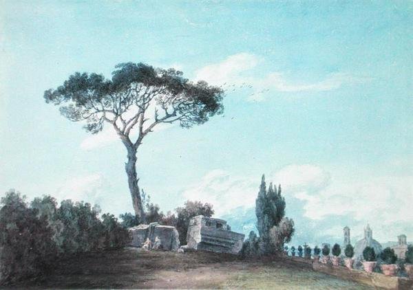 W ogrodach Pałacu Colonna, Rzym (akwarela na papierze) autorstwa John Robert Cozens