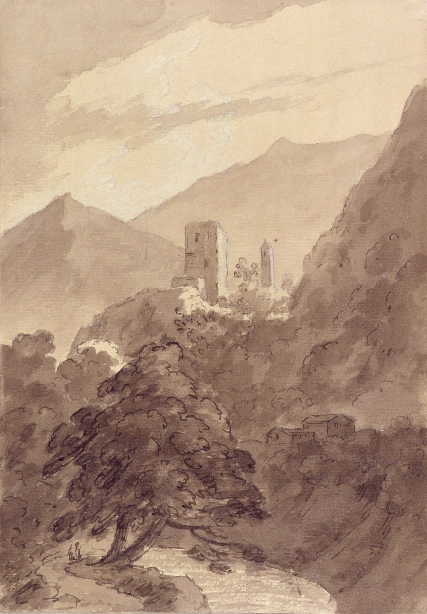 In the Grisons (pióro i atrament, akwarela na papierze) autorstwa John Robert Cozens