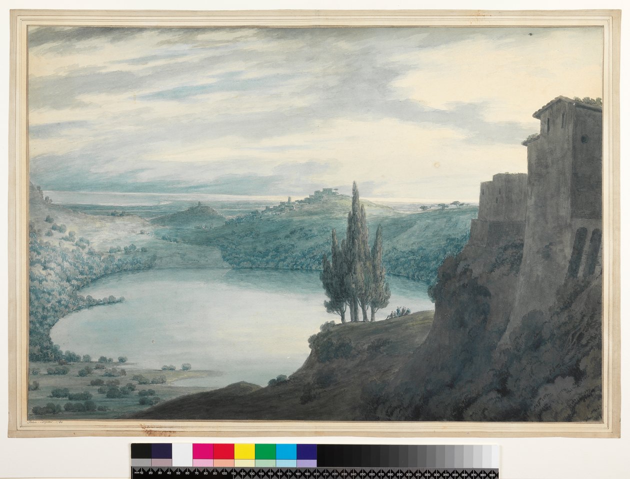 No.3464 Jezioro Nemi, Kampania, Włochy, 1788 (toaleta, tusz i ołówek) autorstwa John Robert Cozens