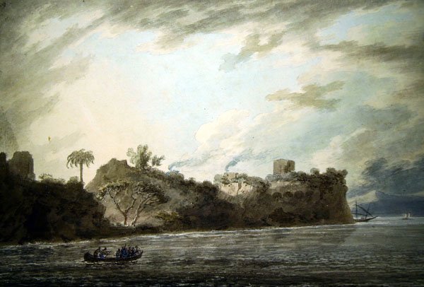 Na wybrzeżu Posillipo, niedaleko Point, z Montechiaro (akwarela na papierze) autorstwa John Robert Cozens