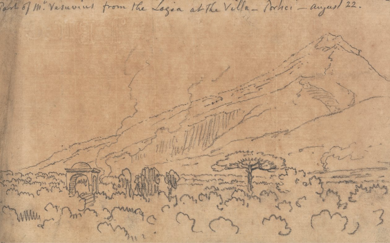 Fragment Wezuwiusza z loggii w willi, Portici, 22 sierpnia autorstwa John Robert Cozens