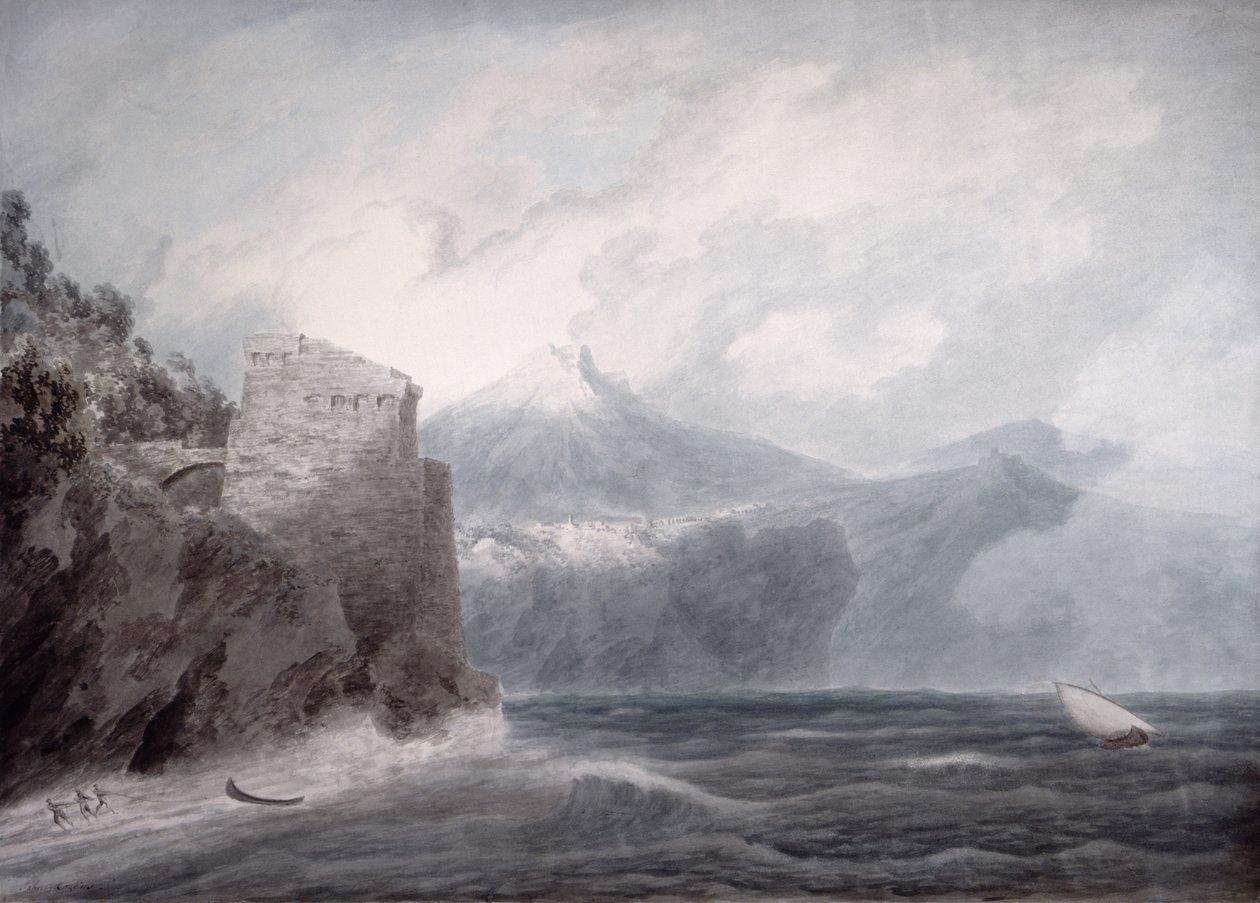 Zamek Salerno koło Cetara (akwarela na papierze) autorstwa John Robert Cozens