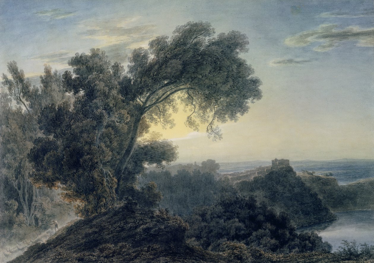 Jezioro Albano i Zamek Gandolfo (akwarela nad grafitem na papierze tkanym) (patrz także 151685) autorstwa John Robert Cozens