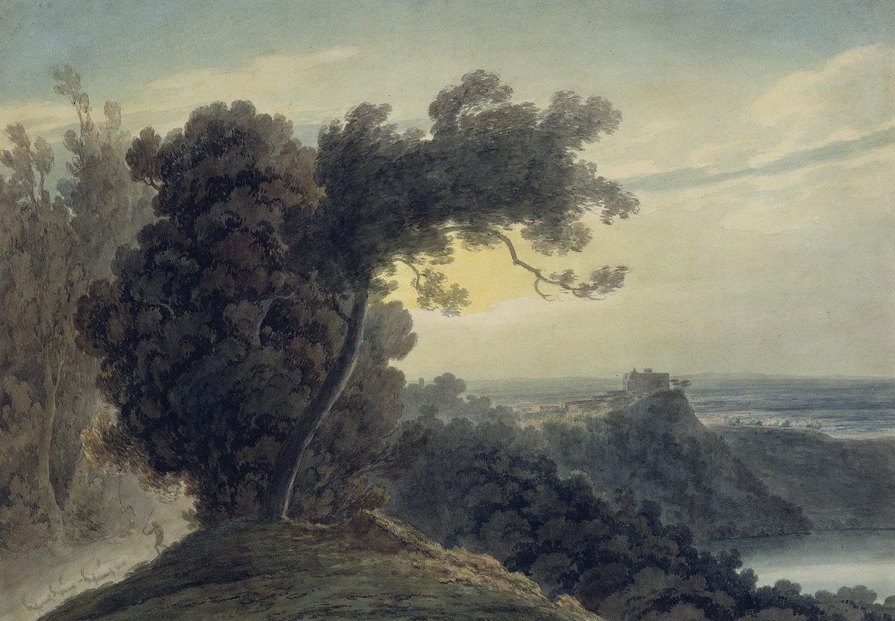 Jezioro Albano i Zamek Gandolfo, ok.1783-85 (grafit i akwarela na papierze tkanym) (patrz również 252095) autorstwa John Robert Cozens