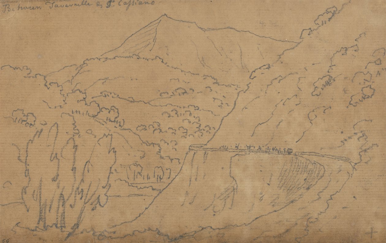 U góry: między Tavernelle a Capriano; Dół: Jezioro Bolsena (grafit na papierze wykładanym) autorstwa John Robert Cozens