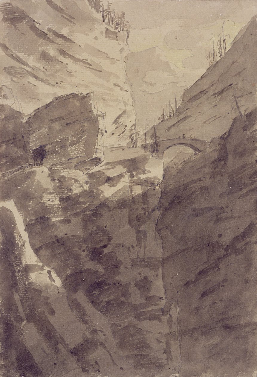 Via Mala w Gryzonie (pióro i atrament oraz pranie na papierze) autorstwa John Robert Cozens