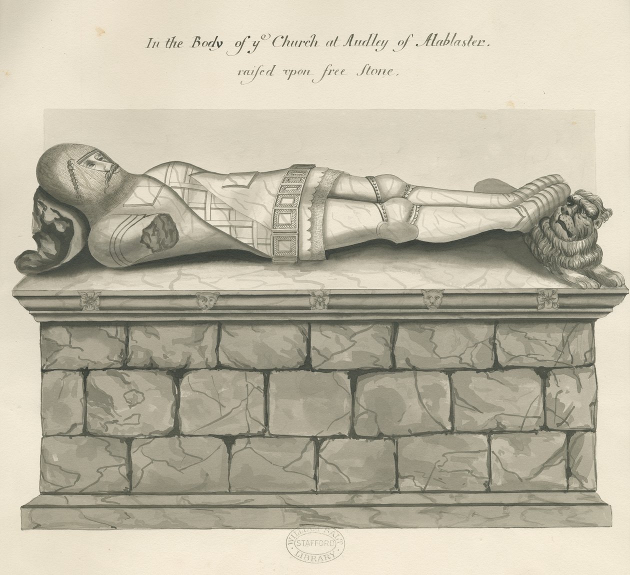 Audley Monuments - „Audley Knight”: rysunek piórkiem i myjką, II [?XIX wiek] autorstwa John Robert Fernyhough