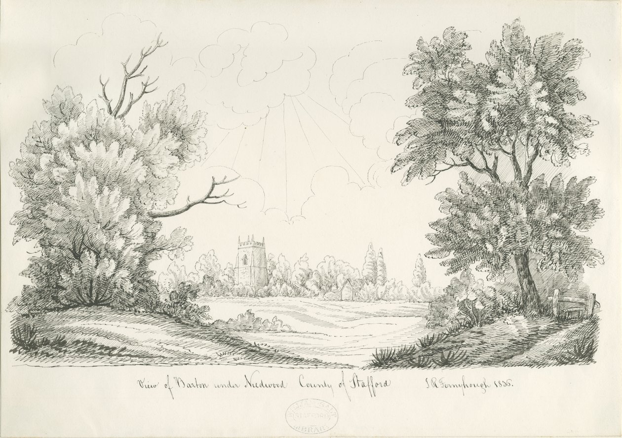 Barton pod Needwood Village: rysunek piórem i tuszem, 1836 autorstwa John Robert Fernyhough