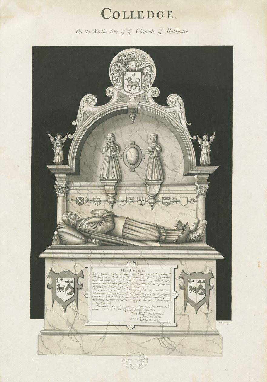 Colwich - Grób Roberta Wolseleya: rysunek w sepii, bd [c 1837] autorstwa John Robert Fernyhough