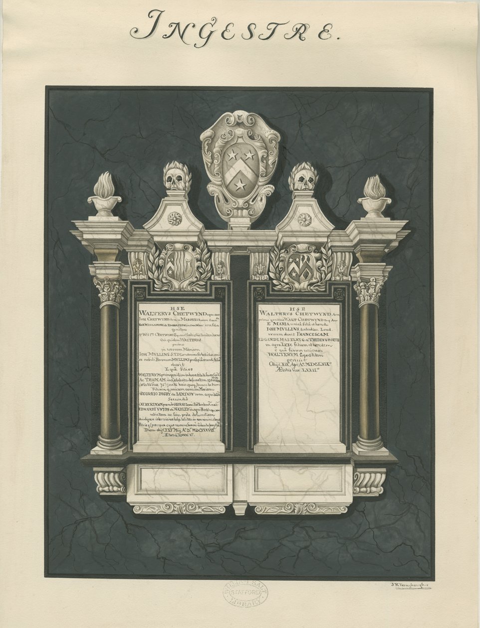 Kościół Ingestre - tabliczki do Waltera Chetwynda starszego i młodszego: malarstwo, nd [?XIX w.] (malarstwo) autorstwa John Robert Fernyhough