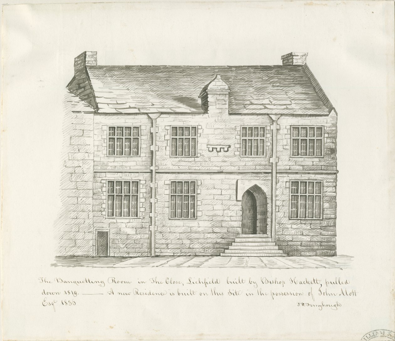 Lichfield - Sala bankietowa in The Close: rysunek w odcieniu sepii i [początek XIX wieku] (rysunek) autorstwa John Robert Fernyhough