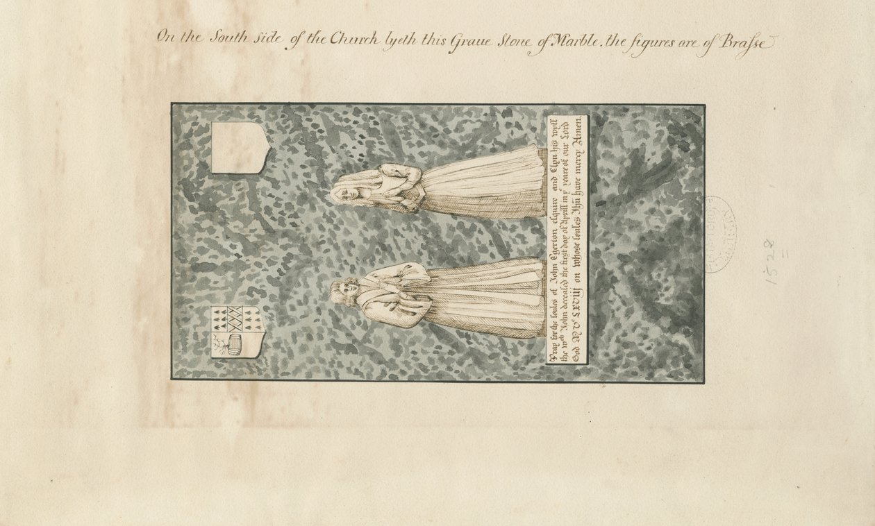 Madeley Church - Nagrobek Johna Egertona: rysunek umyć piórem i tuszem, nd [XIX wiek] autorstwa John Robert Fernyhough