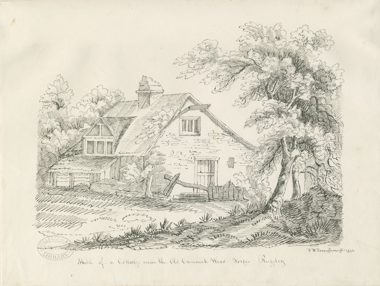 Rugeley - Domek w pobliżu Old Cannock Wood Forges: rysunek piórem i tuszem autorstwa John Robert Fernyhough