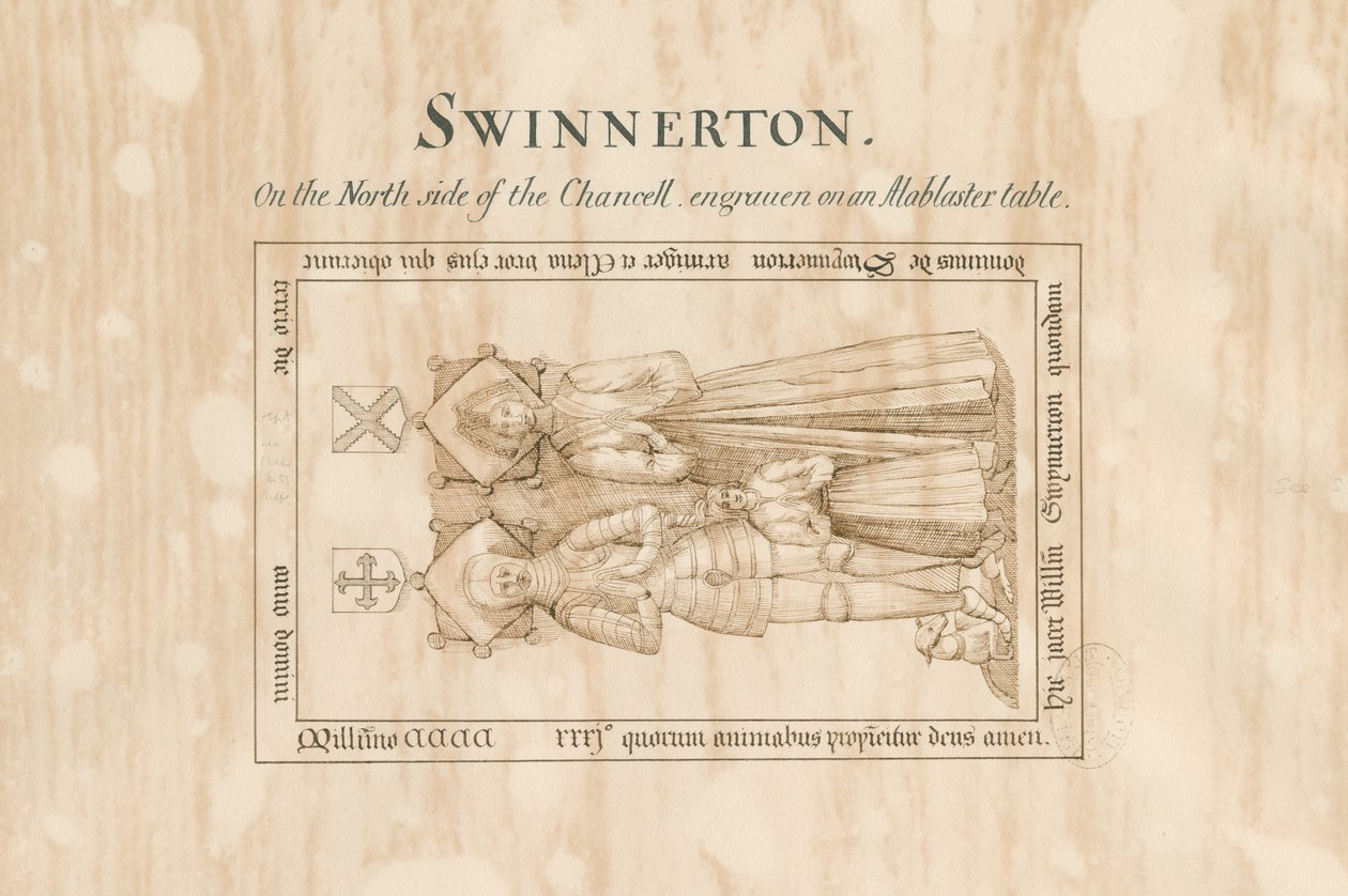 Kościół Swynnerton - Pomnik Williama Swynnertona: rysunek piórem i tuszem, nd [XIX wiek] (rysunek) autorstwa John Robert Fernyhough