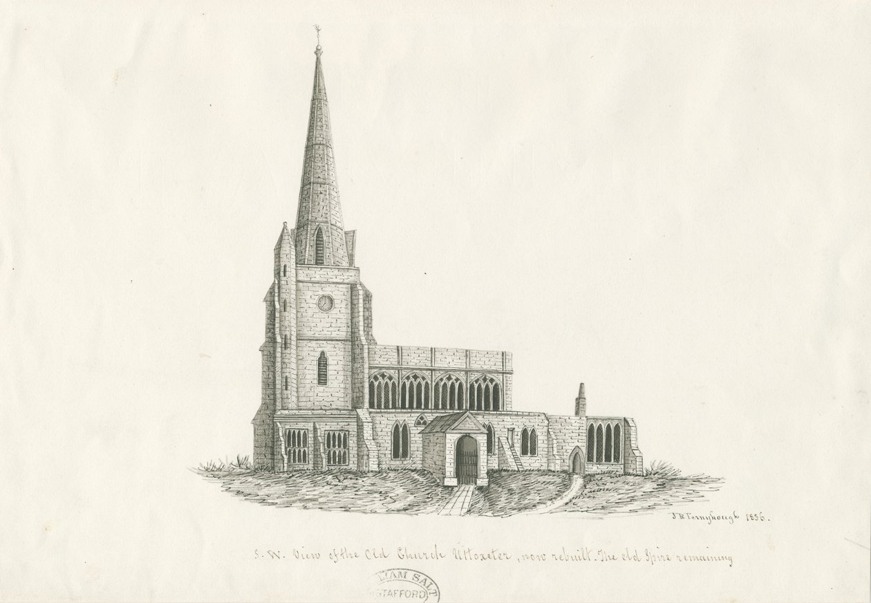 Kościół w Uttoxeter [Stary]: rysunek piórem i tuszem, 1836 autorstwa John Robert Fernyhough