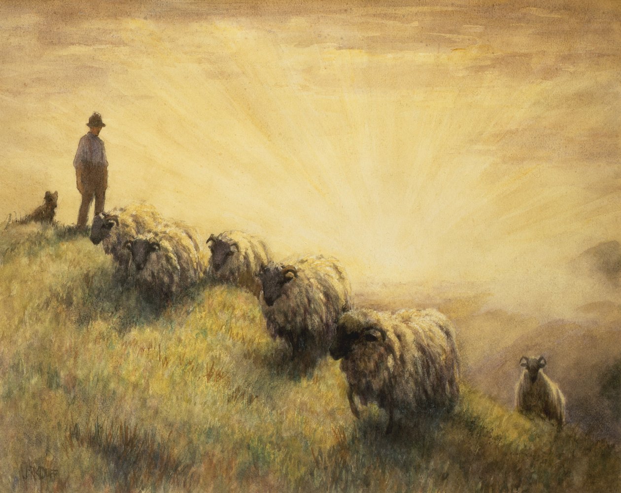 Pasterz przynoszący do domu swoją trzodę autorstwa John Robert Keitley Duff