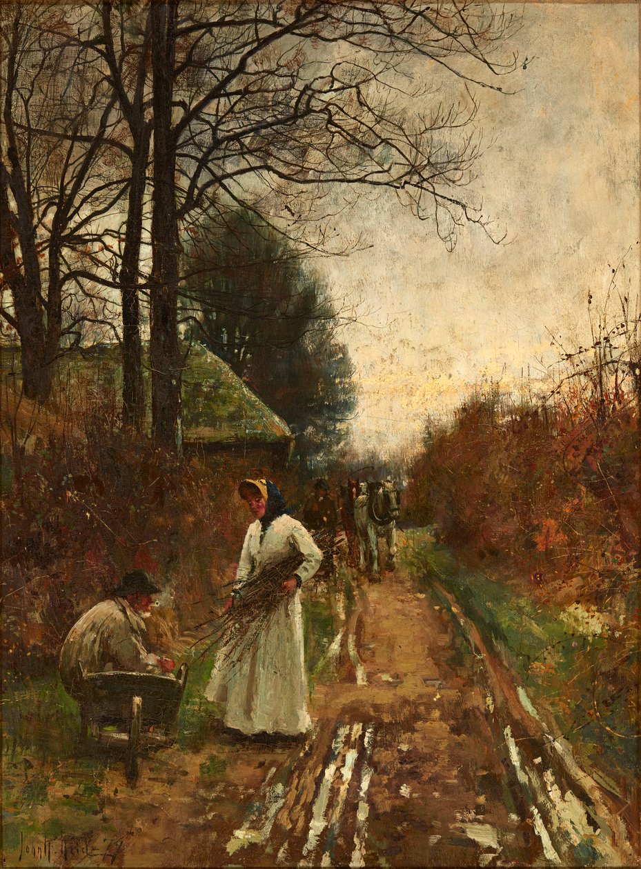Zbieranie drewna opałowego (olej na płótnie) autorstwa John Robertson Reid