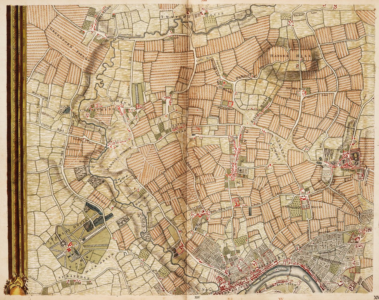 Mapa Greenford, Osterley, Ealing i Kew autorstwa John Rocque