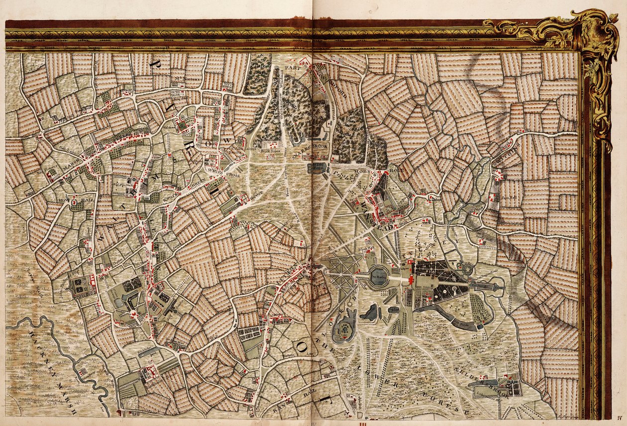 Mapa Hackney, Waltham i Wanstead autorstwa John Rocque