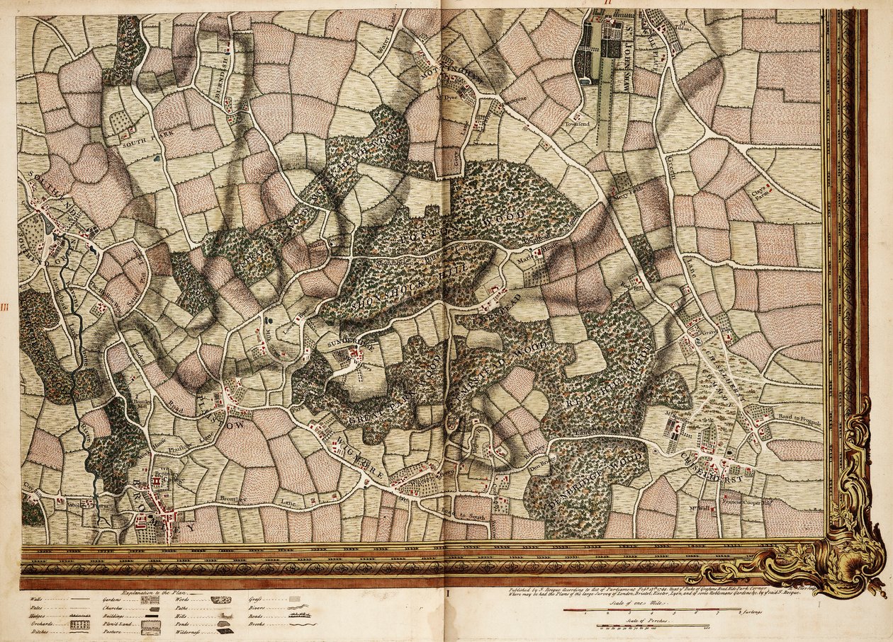 Mapa Mottingham, Bromley i Chislehurst autorstwa John Rocque