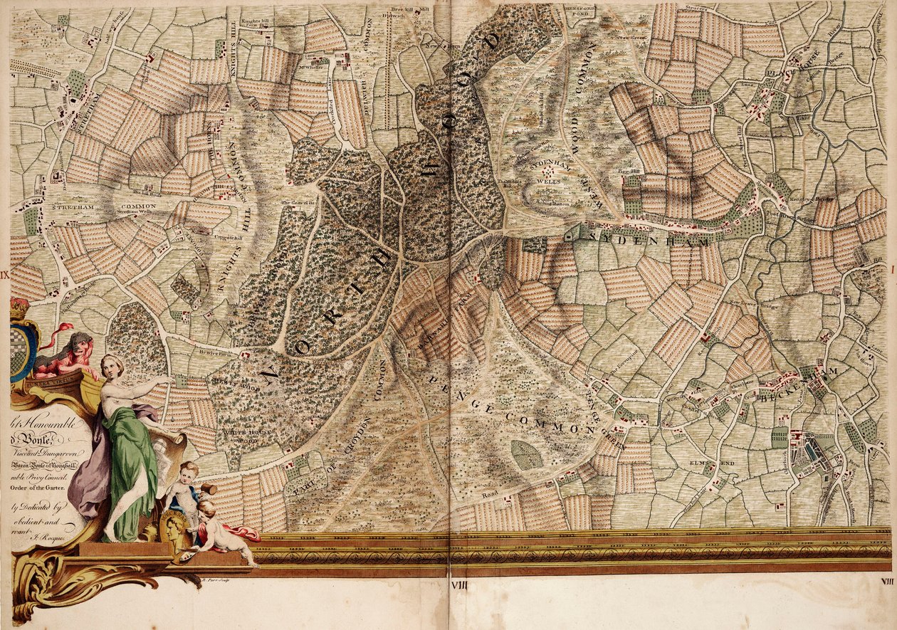 Mapa Streatham, Croydon i Sydenham autorstwa John Rocque