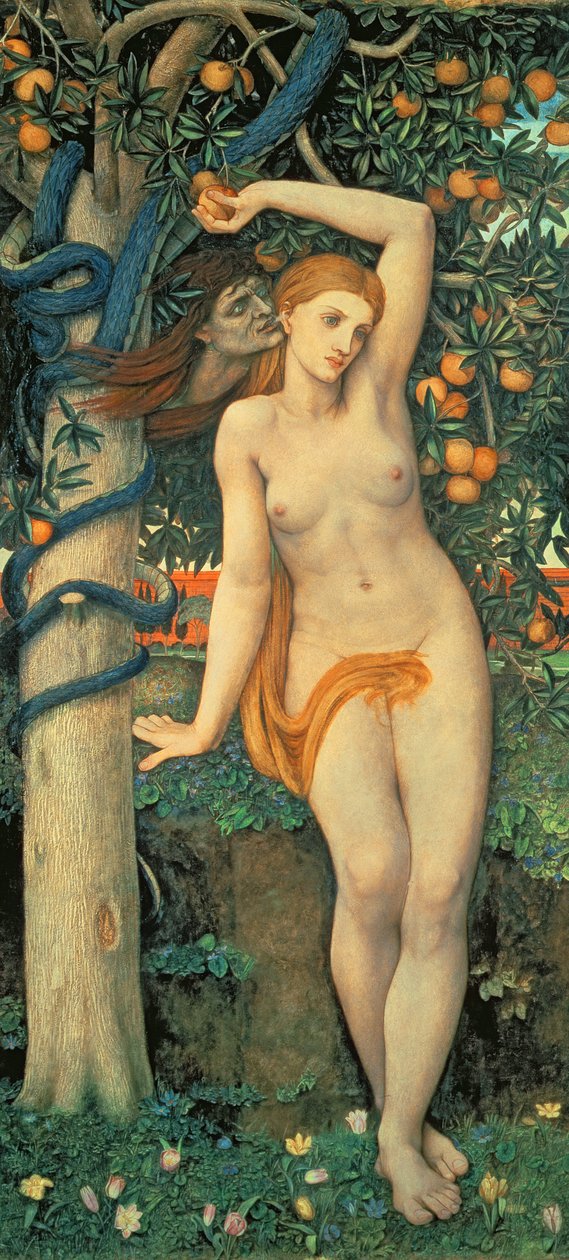 Kuszona Ewa, ok. 1877 (tempera na desce) autorstwa John Roddam Spencer Stanhope