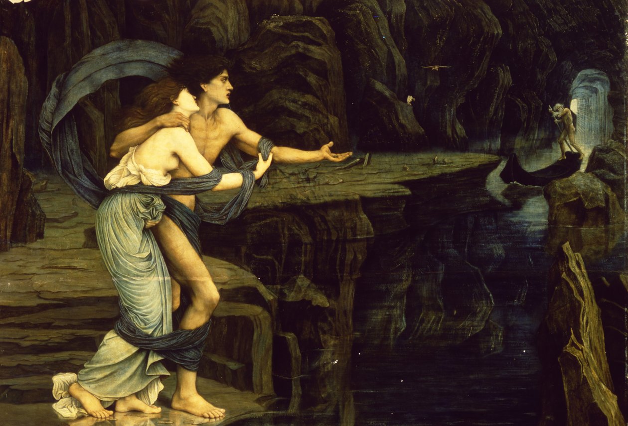 Orfeusz i Eurydyka nad brzegiem rzeki Styks, 1878 autorstwa John Roddam Spencer Stanhope