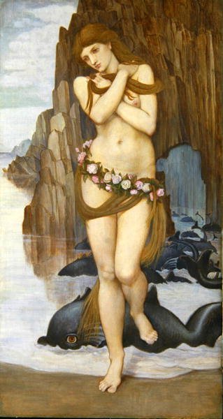 Wenus wschodząca z morza, początek lat 70. XIX wieku (tempera i złoto na panelu) autorstwa John Roddam Spencer Stanhope