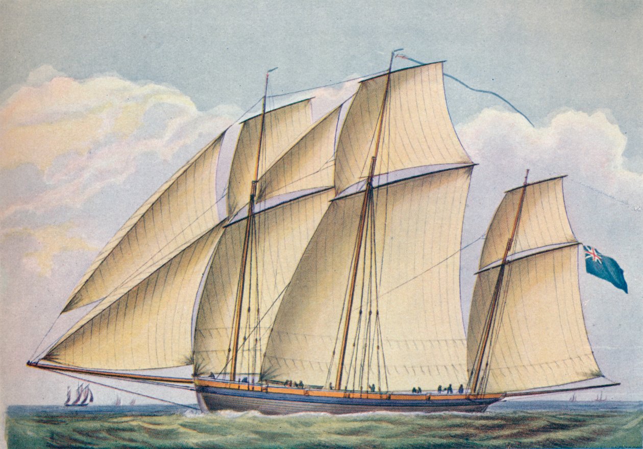 Uzbrojony lugger naciągnięty na ciasno z kompletem żagli, 1825 autorstwa John Rogers