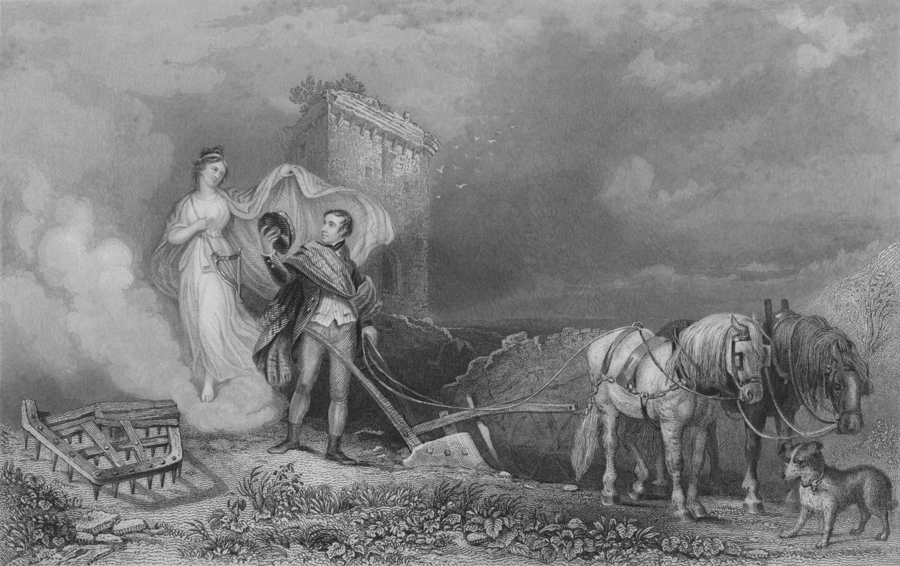 Geniusz poezji Znalezienie oparzeń pod pługiem, 1840 autorstwa John Rogers