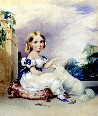 Portret małej dziewczynki z psem autorstwa John Rogers Herbert