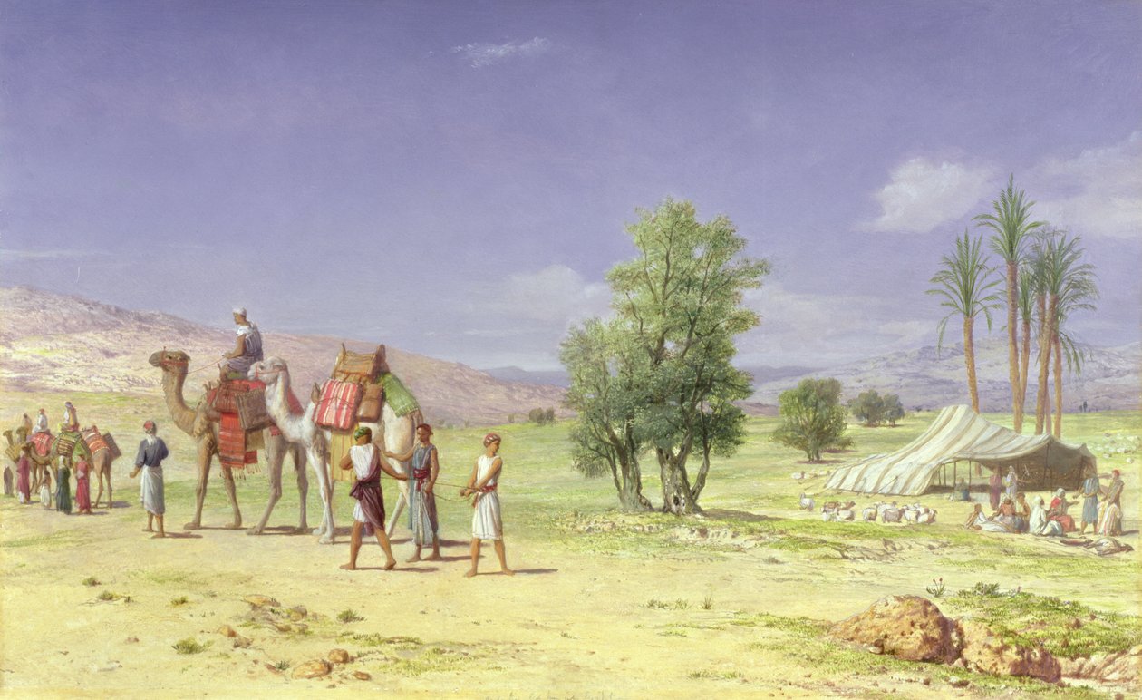 Kupcy Madyjscy zabierający Józefa swoim braciom, 1879 (olej na ołówku na pokładzie) autorstwa John Rogers Herbert