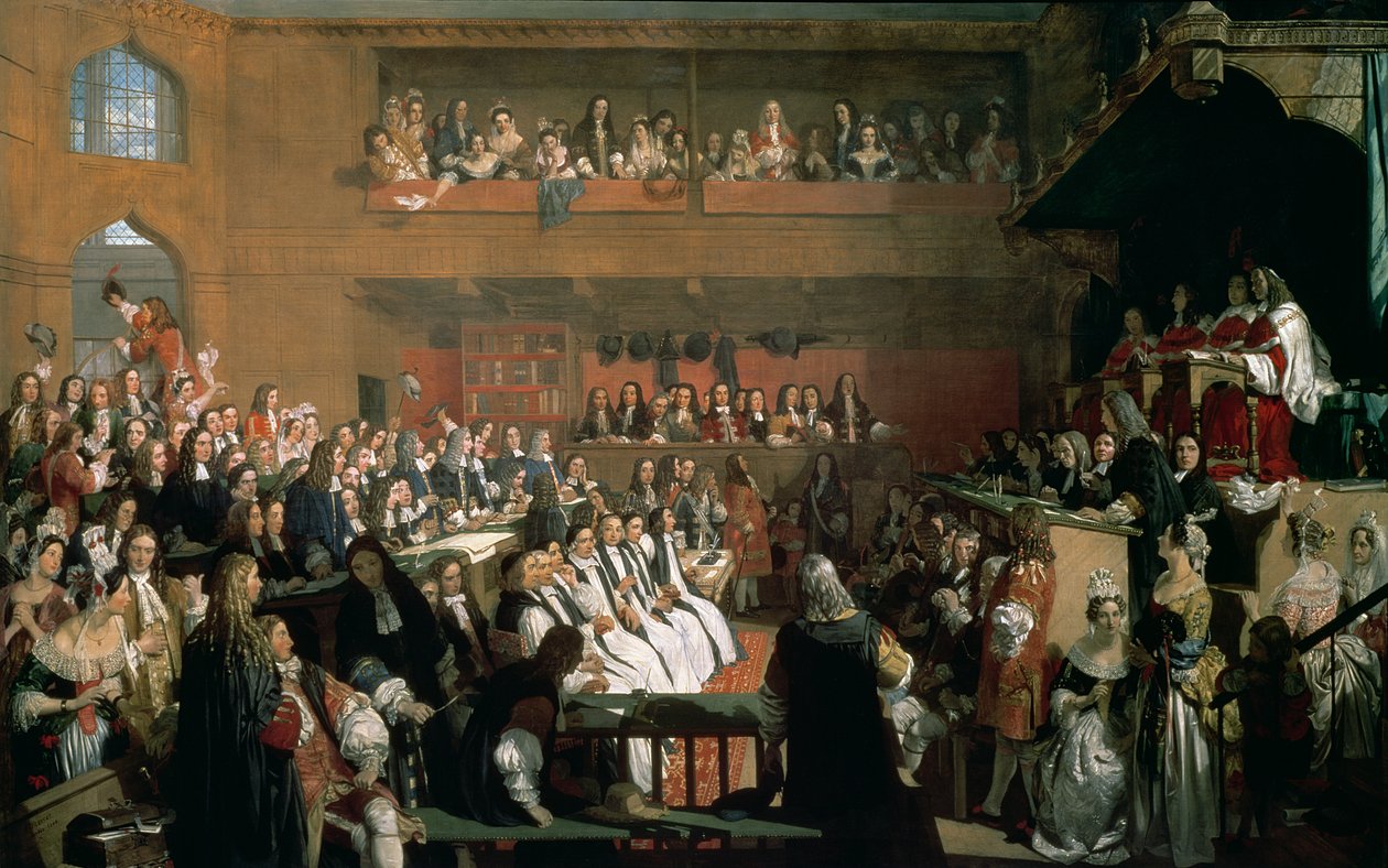 Proces siedmiu biskupów w Izbie Gmin za panowania Jakuba II autorstwa John Rogers Herbert