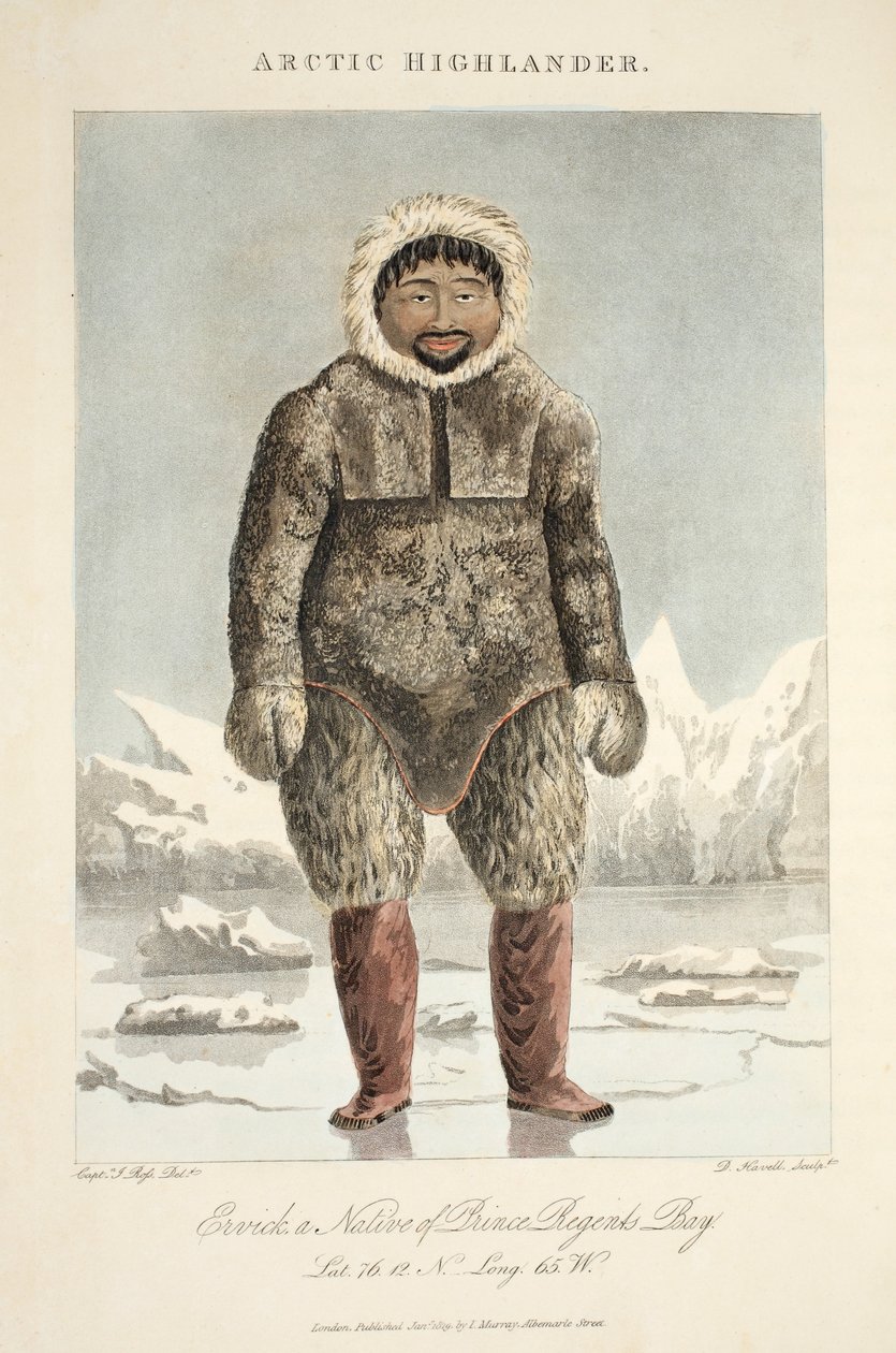 Arktyczny góral, Ervick, mieszkaniec Zatoki Księcia Regenta, ilustracja z "Podróży odkrywczej...", 1819 r. autorstwa John Ross