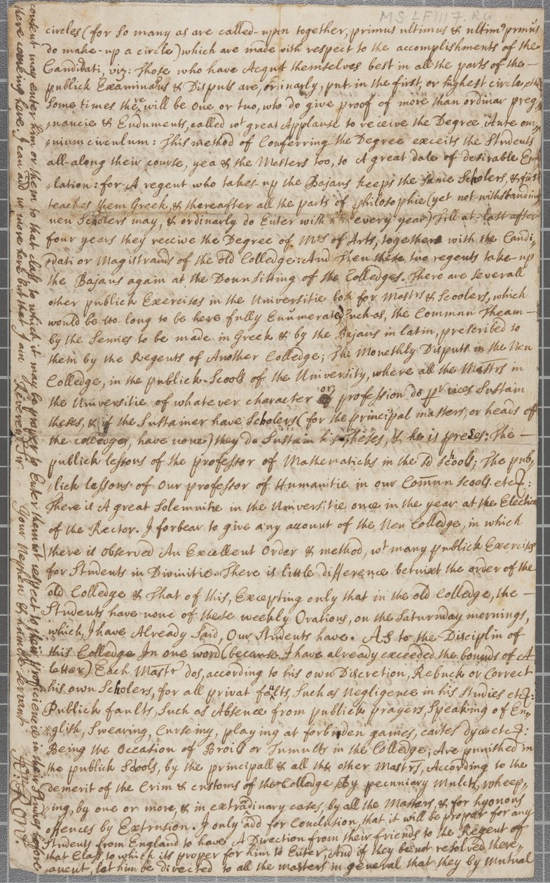 List od Johna Rowa, studenta w St Andrews, do jego wuja, 1691 autorstwa John Row
