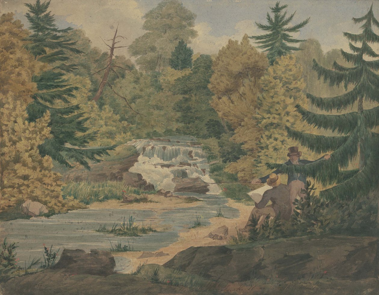Widok drugiego wodospadu na rzece Sawkill, ok. 1840 (akwarela i tusz na papierze tkanym) autorstwa John Rubens Smith