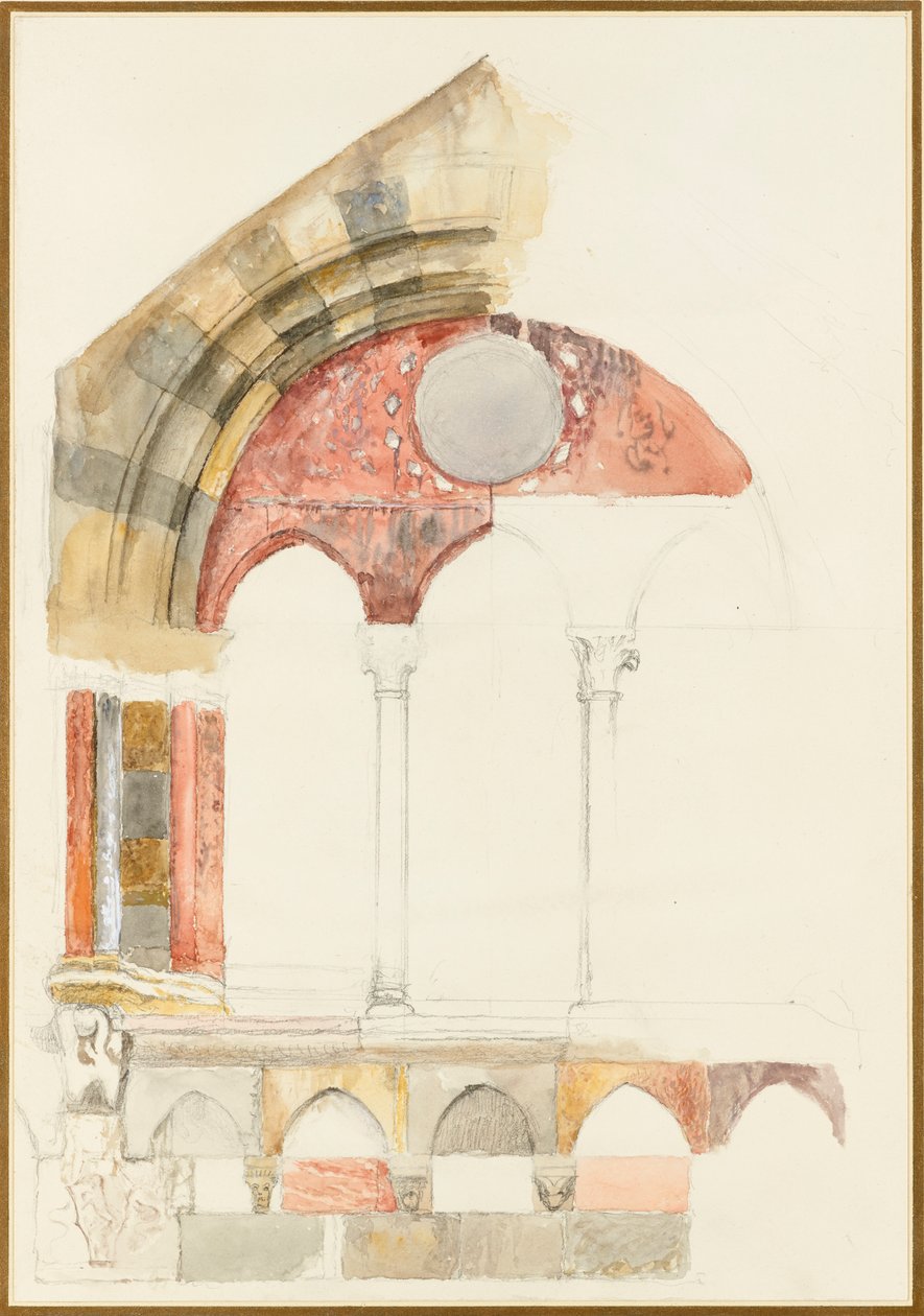 A Window of the Broletto, Como: szybki szkic w kolorze, pokazujący metodę inkrustacji marmurów, 1869 autorstwa John Ruskin