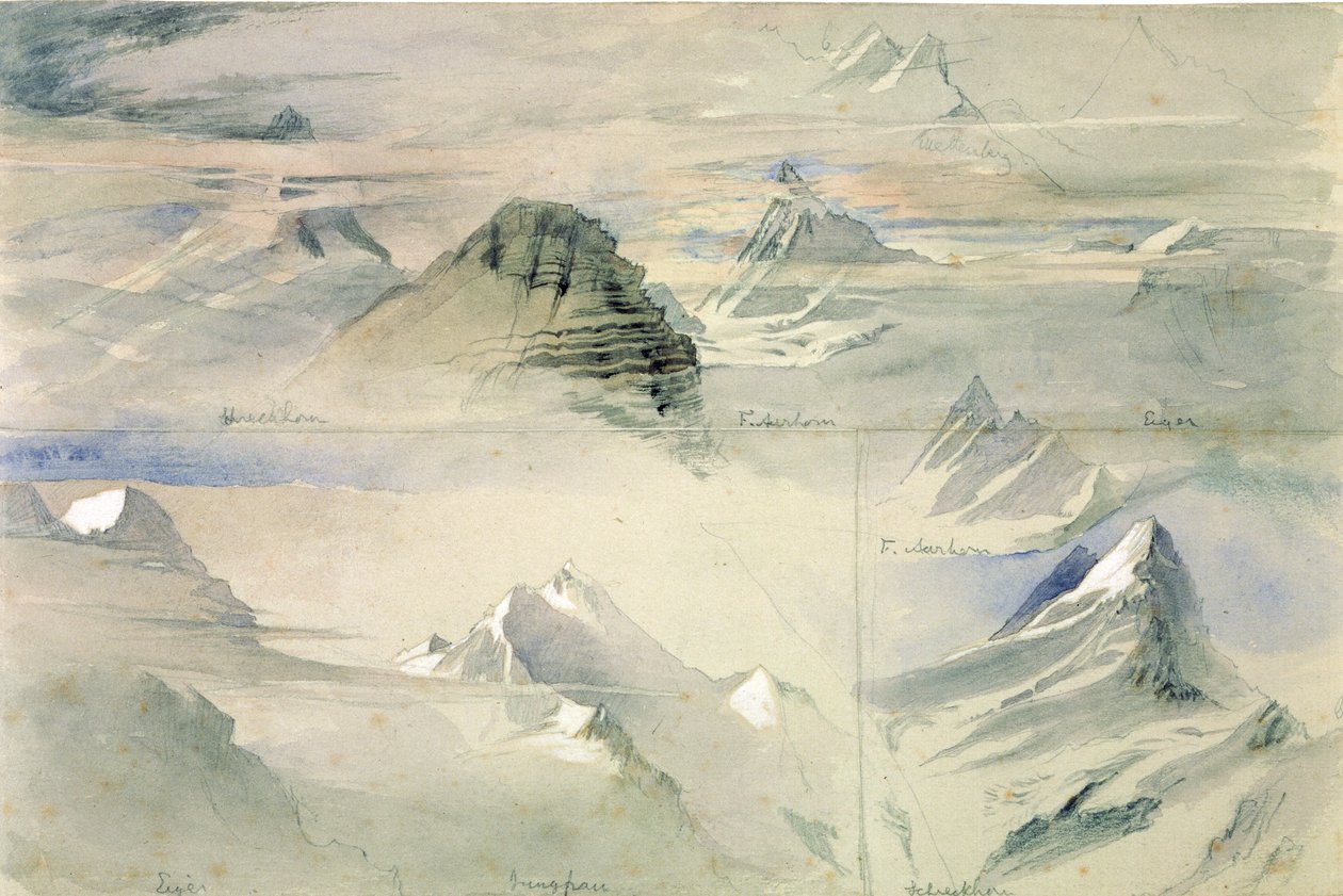 Szczyty Alpejskie: Jungfrau i inne, 1846 autorstwa John Ruskin