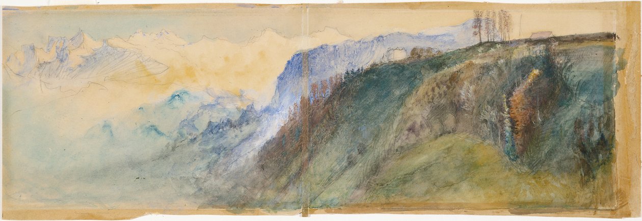 Berneński Oberland (akwarela na ołówku na białawym papierze) autorstwa John Ruskin