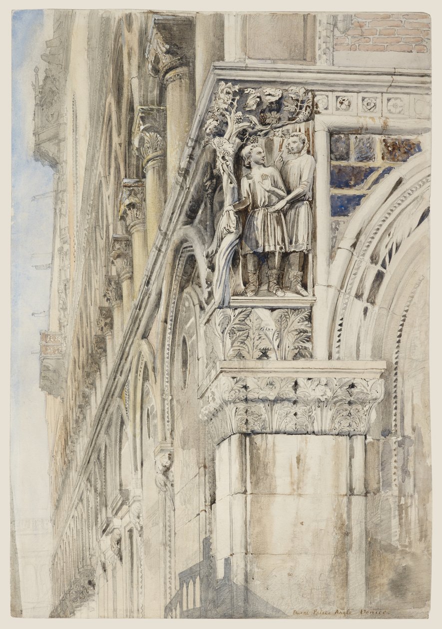 Fasada Pałacu Dożów w Wenecji – Kąt winorośli, ok. 1870 r. (akwarela, tusz i ołówek na papierze) autorstwa John Ruskin