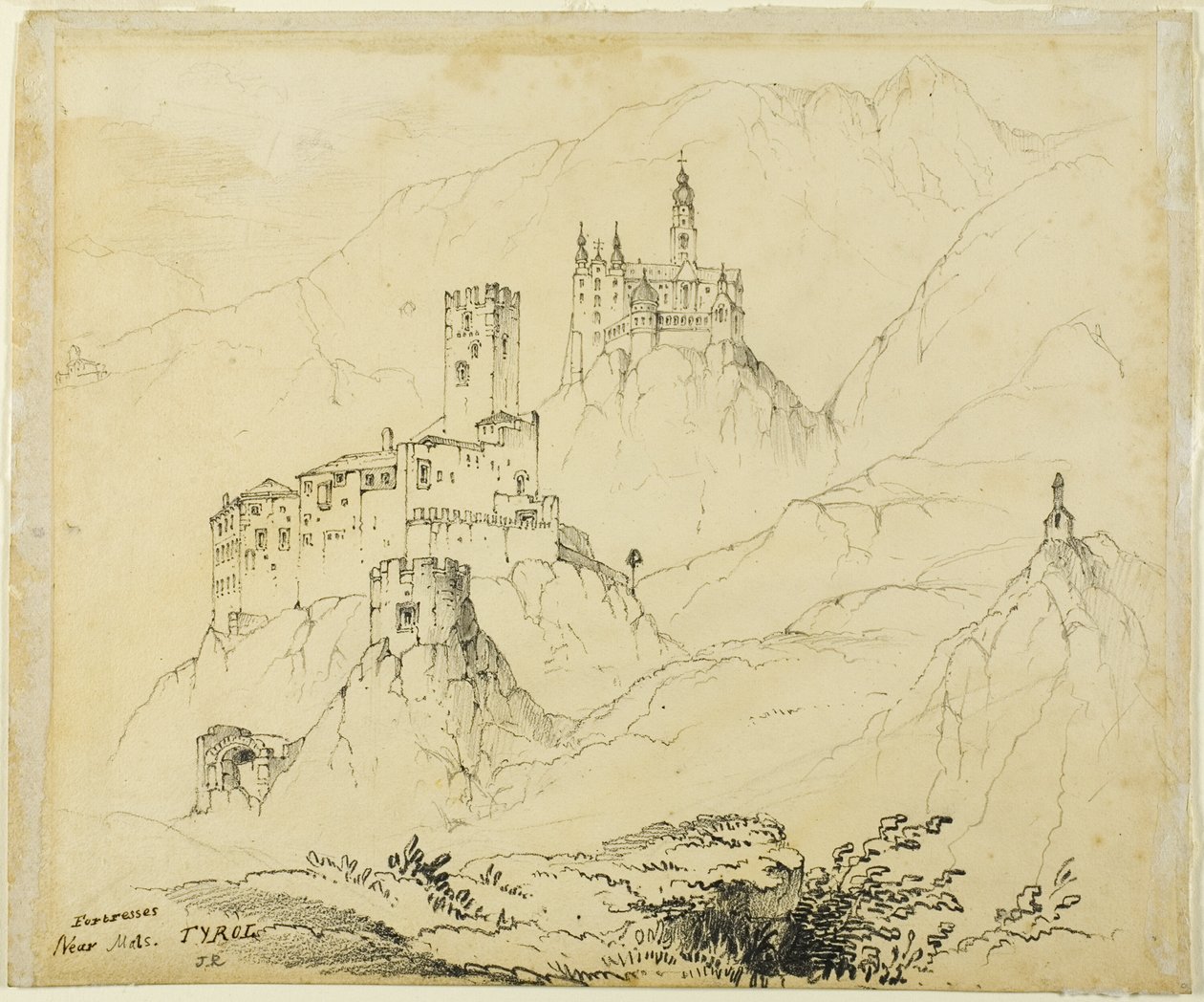Twierdze w Tyrolu, niedaleko Mals (recto); Zamek w Lenzburgu (verso) autorstwa John Ruskin