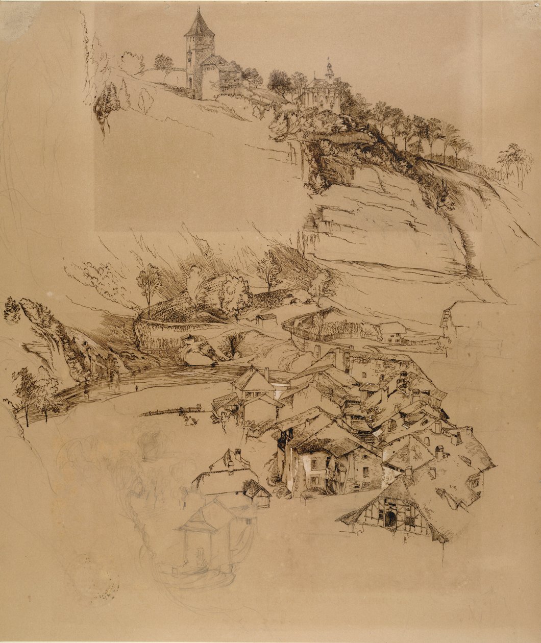 Fribourg, Szwajcaria: Szkic piórem, lipiec lub sierpień - wrzesień 1856 autorstwa John Ruskin