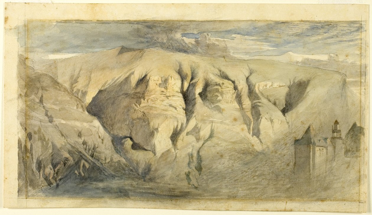 Mont Saleve, ok. 1840 (akwarela na graficie na kremowym papierze pergaminowym, położona na kremowym papierze pergaminowym) autorstwa John Ruskin