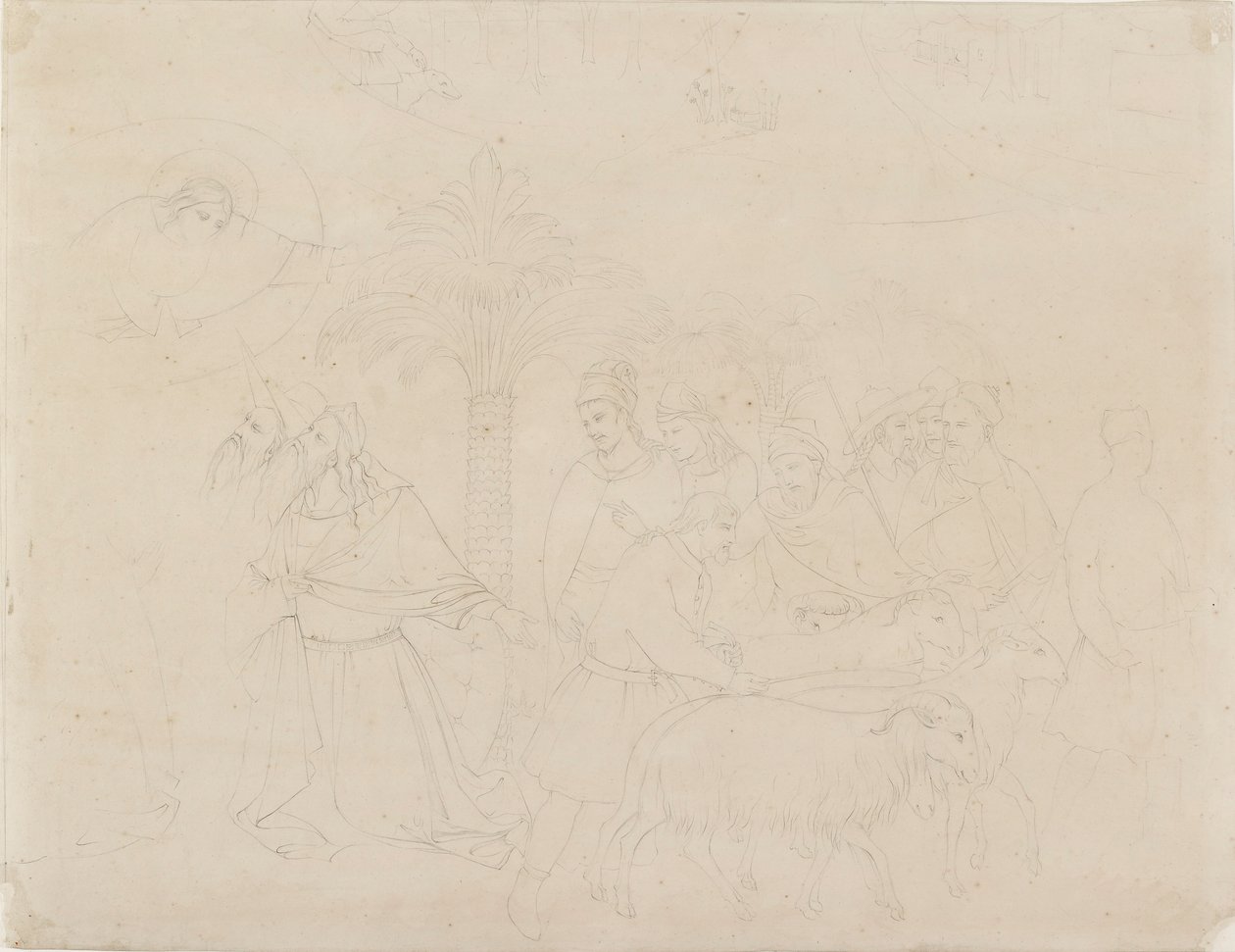 Zarys ołówkiem fragmentu fresku „Przyjaciół Hioba”, 1845 autorstwa John Ruskin