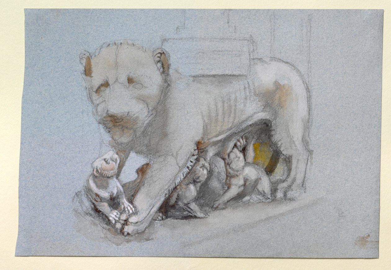Szkic lwicy i młodych z ambony Nicola Pisano w Sienie, czerwiec 1870 r. autorstwa John Ruskin