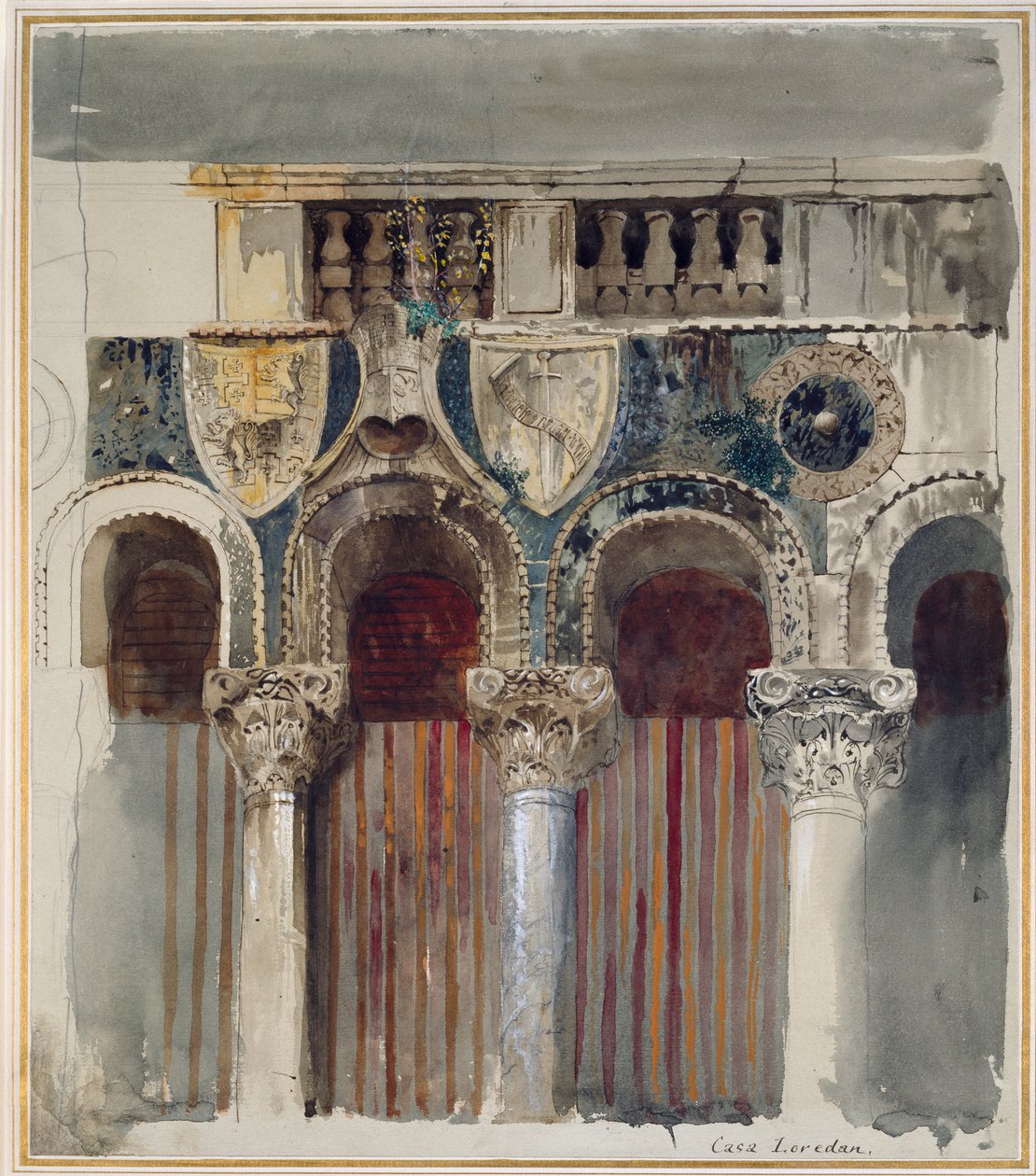 Studium marmurowej inkrustacji na froncie Casa Loredan, Wenecja, wrzesień-październik 1845 r autorstwa John Ruskin