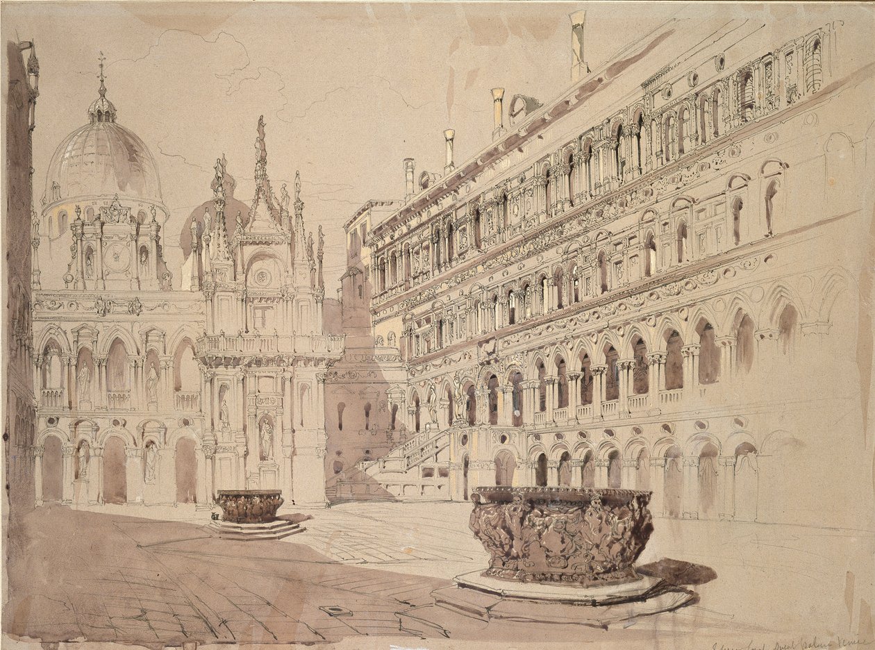 Dwór Pałacu Książęcego, Wenecja, maj 1841 autorstwa John Ruskin
