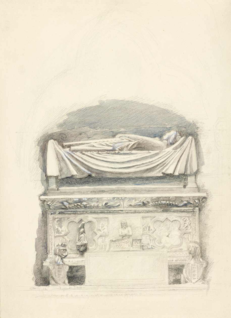 Sarkofag i wizerunek grobowca Cangrande I della Scala, Werona, 21 maja-1 lipca 1869 (grafit, akwarela i kolor ciała na papierze tkanym) autorstwa John Ruskin